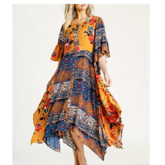 Umgee Maxi Dress Short Bell Sleeves Size M - Picture 15 of 15